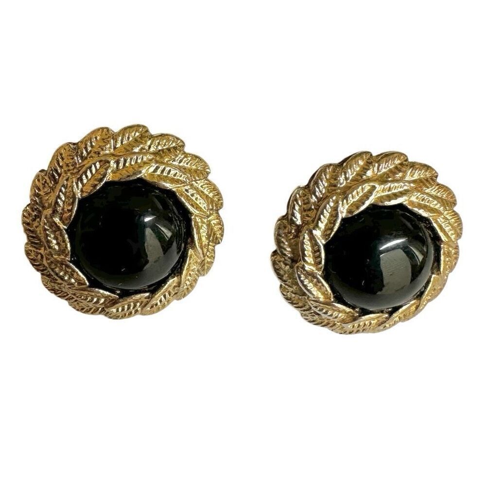 Avon vintage black gold tone post earrings